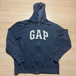 Vintage Gap Men's Large Navy Zip Hoodie Big Logo Embroidered Y2K